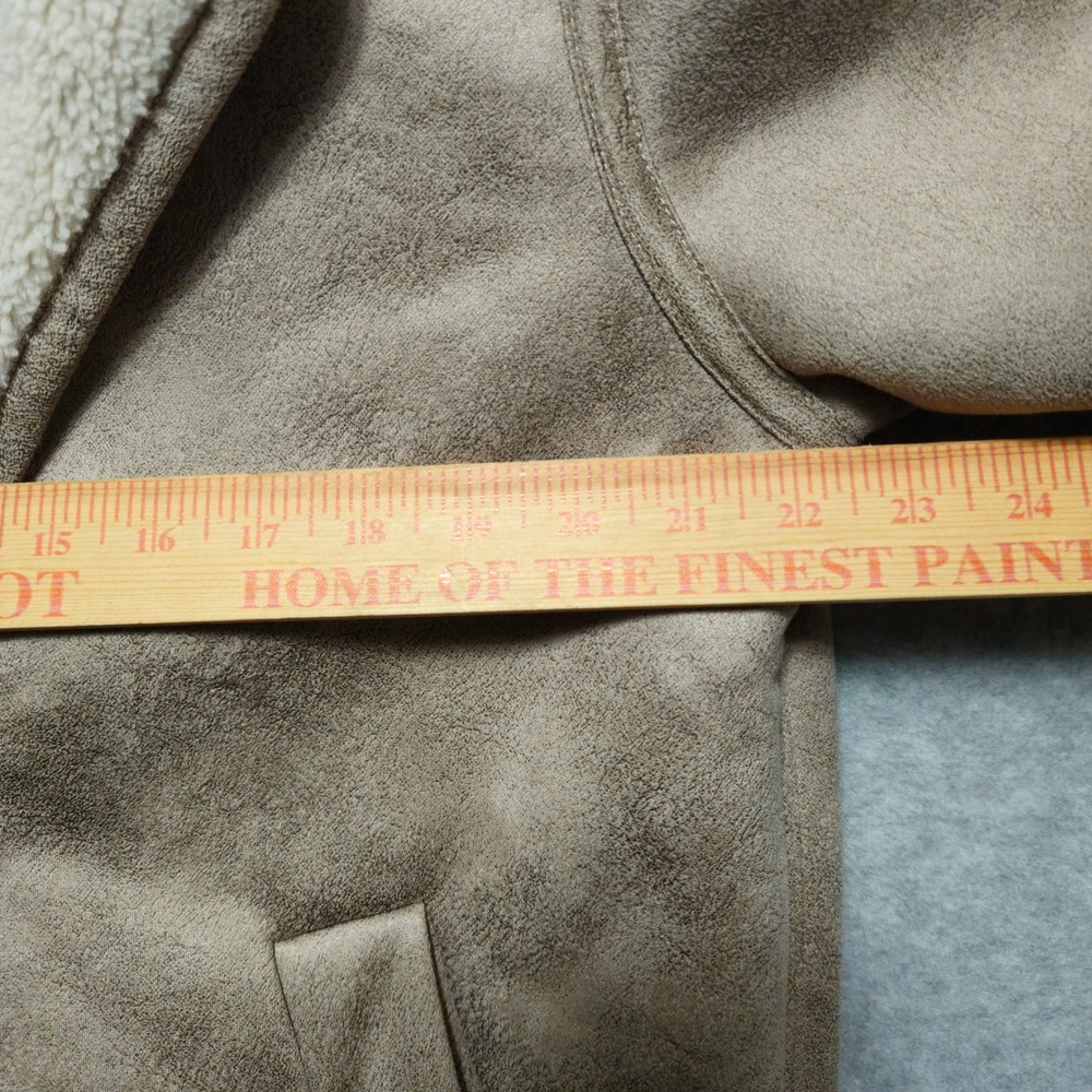 HOLLISTER Womens Sherpa Lined Faux Suede Jacket Small Tan Cozy Button Front - Picture 7 of 9